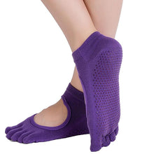 Cargar imagen en el visor de la galería, Women Yoga Socks Anti-slip Backless 5 Toe Socks
