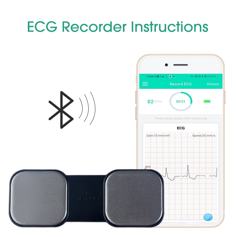 Handheld ECG Heart Monitor for Wireless Heart Without metal Electrodes Home Use EKG Monitoring ios Android 30S-10H Recording